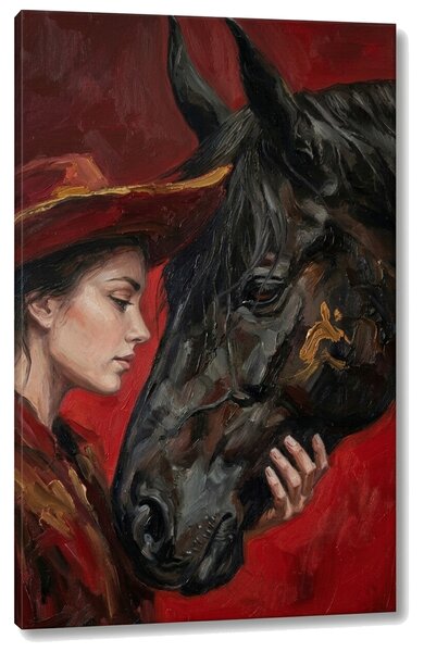 Moderný obraz ženy s koňom na plátne - 40x60 cm