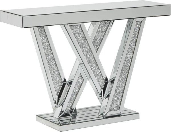 Măsuță tip Consolă Modernă cu Design Elegant, din Sticlă și Incrustații de Cristale