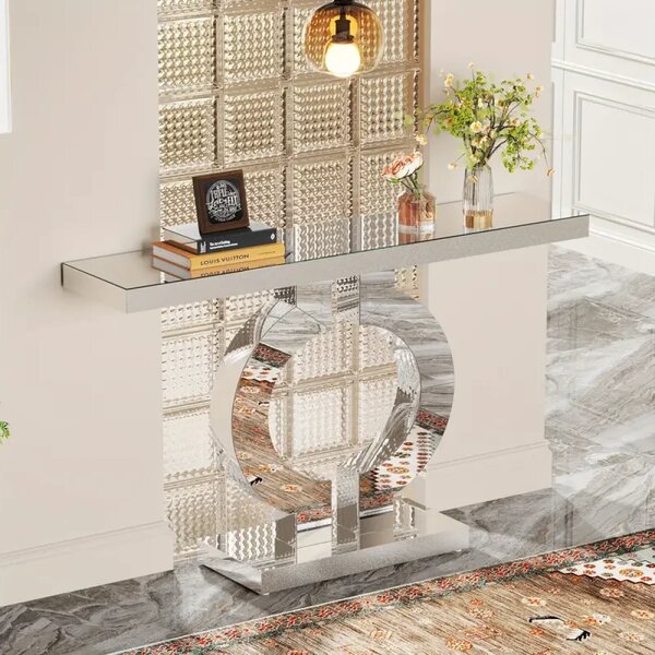 Măsuță Consolă Modernă cu Design Geometric și Finisaj Oglindă, 100x29x81 cm