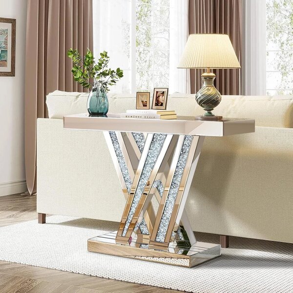 Măsuță tip Consolă Modernă cu Design Elegant, din Sticlă și Incrustații de Cristale