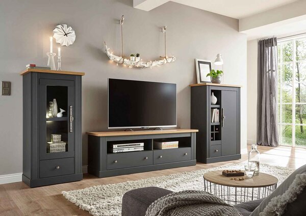 Set living 3 piese ~Mykonos~ gri-maro, in stil rustic romantic, cu mânere metalice, 291 cm lățime