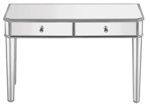 Masă de toaletă din sticlă tip oglindă, 2 sertare, 110x40x76 cm, Argintiu
