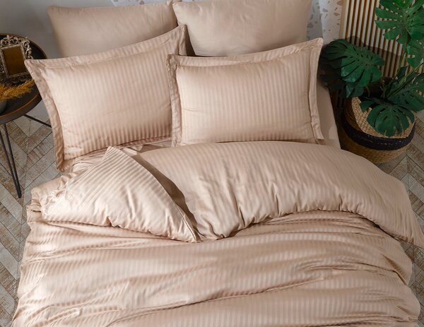 Lenjerie de pat 1 persoana, Colectia Firenze, Bumbac 100%, Damasc dungi subtiri, cearsaf de pat 160x240 cm; husa pilota 150x220 cm; 1 fata de perna 50