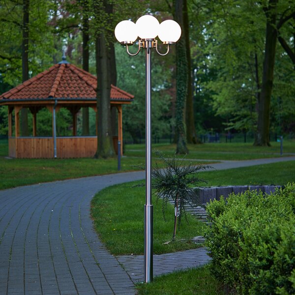 Lindby Samuel lumina de exterior, 218 cm, 3 becuri, glob, E27, IP44, reglabil, Metalic, Metal, Modern