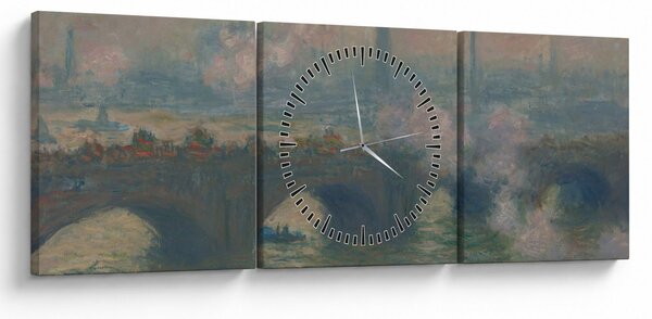 Tablou - Claude Monet, Waterloo Bridge, Gray Day, reproducere (cu ceas) (90x30 cm)