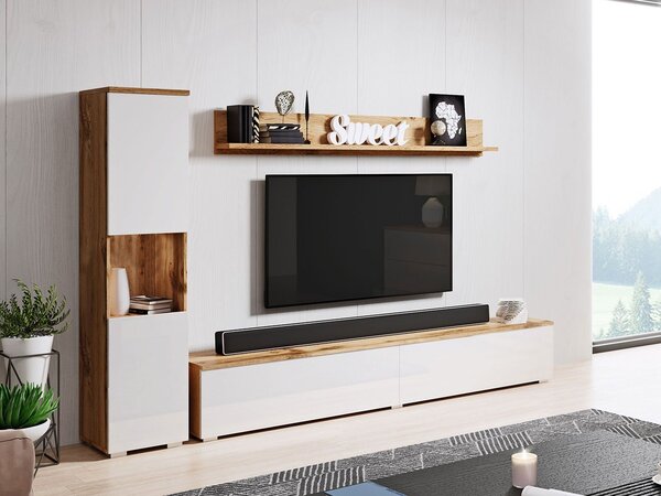 Mobilier living Nova BR (Stejar wotan + Alb lucios) (fără iluminat). 1060049