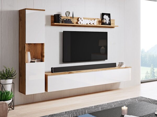 Mobilier living Nova BR (Stejar wotan + Alb lucios) (fără iluminat). 1060049
