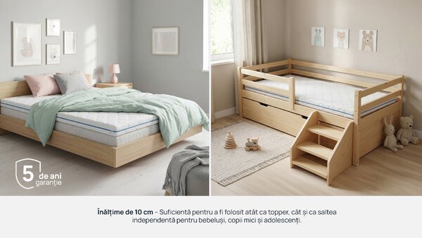 Topper saltea Sleepy, Maximus 2 în, 72x190x10, Medie-tare