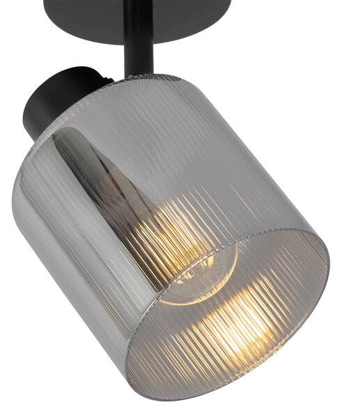 Spot de tavan Art Deco negru cu sticlă fumurie reglabil - Laura