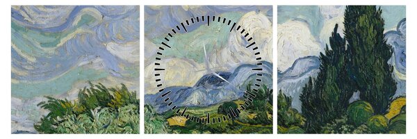 Tablou - Vincent van Gogh, Wheat Field with Cypresses, reproducere (cu ceas) (90x30 cm)