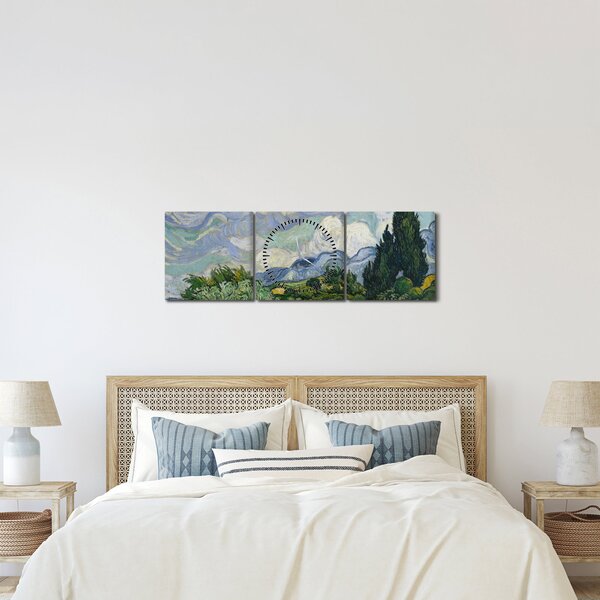 Tablou - Vincent van Gogh, Wheat Field with Cypresses, reproducere (cu ceas) (90x30 cm)