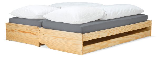 KONDELA Pat cu module suplimentare extensibile, culoare naturală, lemn masiv, 90x200, FLOPY