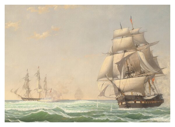 Tablou - Fitz Henry Lane, The United States Frigate President Engaging the British Squadron, reproducere (70x50 cm)