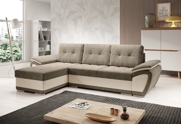 KONDELA Canapea extensibilă, bej/maroniu deschis, stânga, ENIF ROH