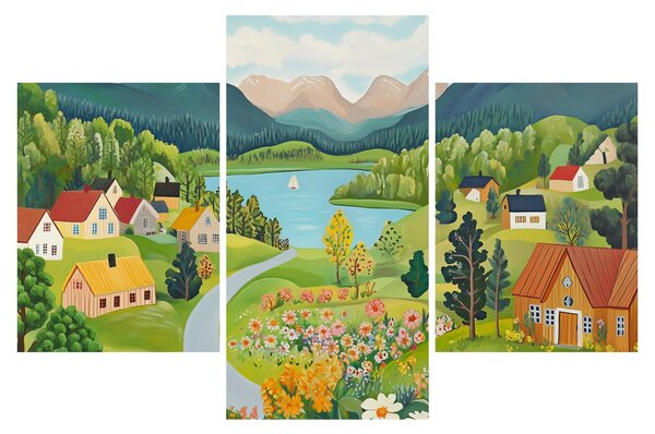 Tablou - Sat în Munți (90x60 cm)