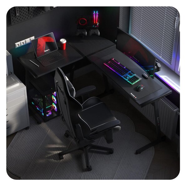Masă PC de colț Hyperion 6.0 (negru + multicolor) (cu iluminat LED). 1087515