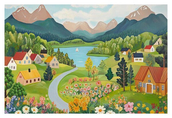 Tablou - Sat în Munți (90x60 cm)