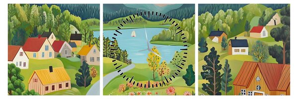 Tablou - Sat în Munți (cu ceas) (90x30 cm)