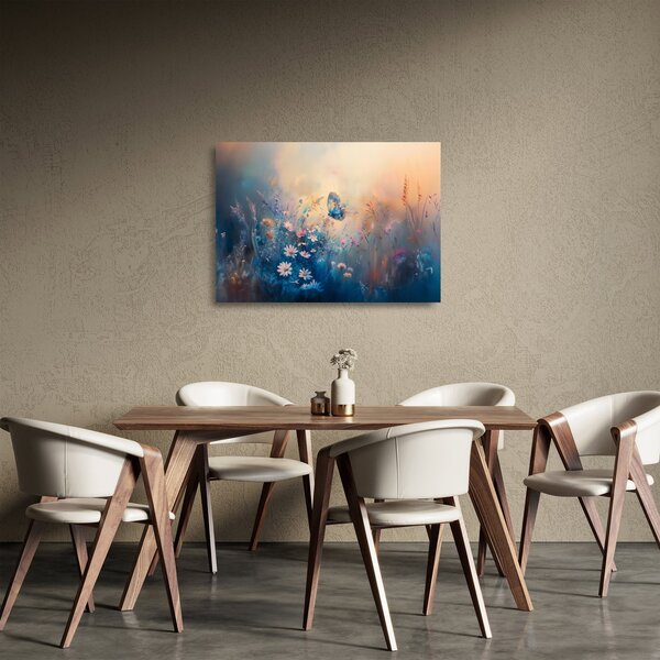 Tablou pe sticlă - Pajiște cu Fluture (70x50 cm)