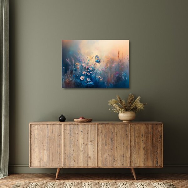 Tablou pe sticlă - Pajiște cu Fluture (70x50 cm)