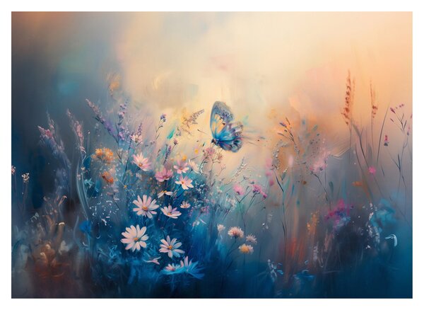 Tablou pe sticlă - Pajiște cu Fluture (70x50 cm)