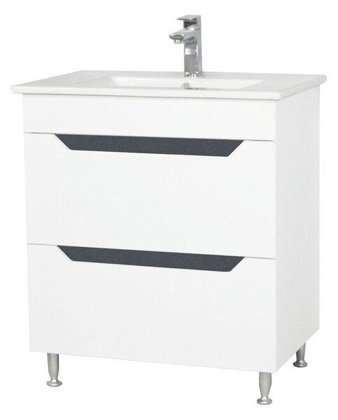 Baza si lavoar baie GN0561 - 70 cm, cu picioare si sertare, alb/antracit