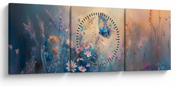 Tablou - Pajiște cu Fluture (cu ceas) (90x30 cm)