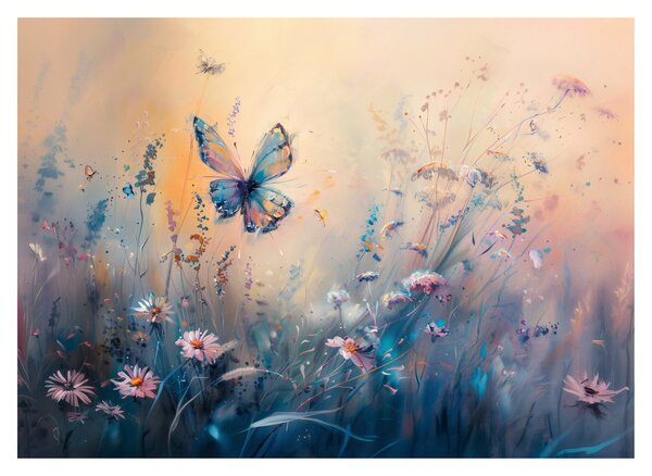 Tablou pe sticlă - Pajiște cu Fluture II (70x50 cm)
