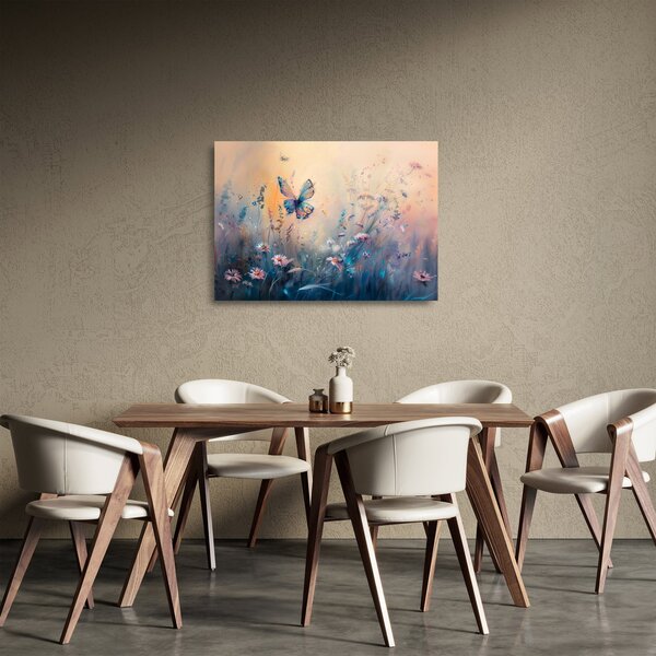 Tablou pe sticlă - Pajiște cu Fluture II (70x50 cm)
