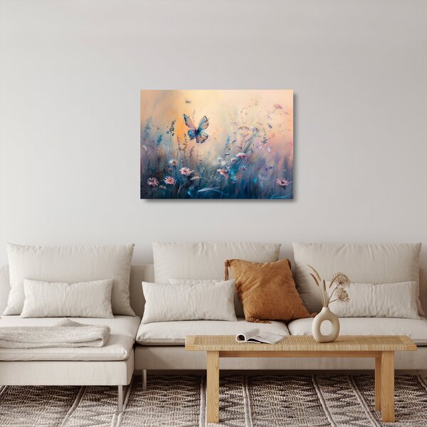 Tablou pe sticlă - Pajiște cu Fluture II (70x50 cm)