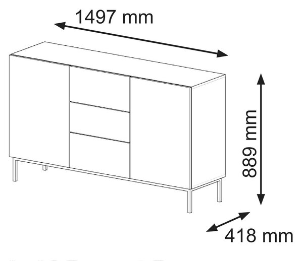 Comodă 2D3S 150 Rowanna (alb + Negru). 1125005