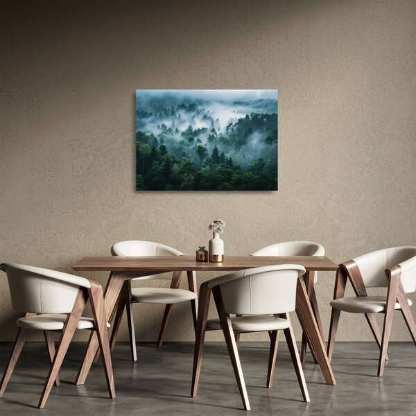Tablou pe sticlă - Pădure în Ceață (70x50 cm)