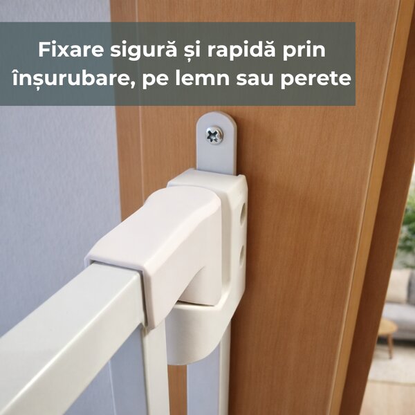 Poarta de siguranta extensibila Kidizi Medra 72 - 107 cm, montaj prin insurubare, alb