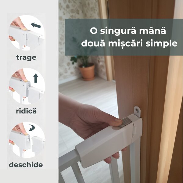 Poarta de siguranta extensibila Kidizi Medra 72 - 107 cm, montaj prin insurubare, alb