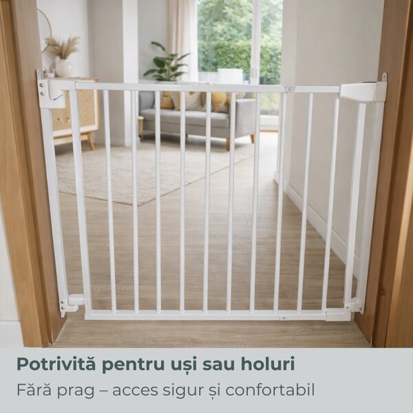 Poarta de siguranta extensibila Kidizi Medra 72 - 107 cm, montaj prin insurubare, alb