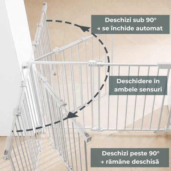 Poarta de siguranta extensibila Kidizi Medra 72 - 107 cm, montaj prin insurubare, alb