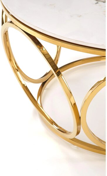 Masuta cafea VENUS 2, alb/auriu, ceramica/metal, 80x80x44 cm