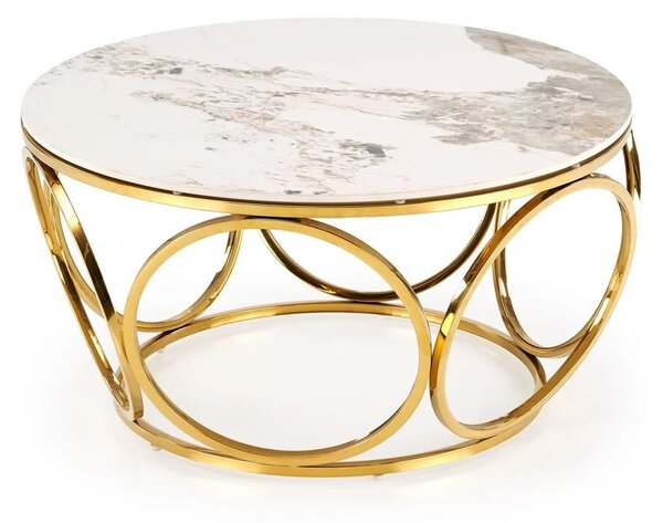 Masuta cafea VENUS 2, alb/auriu, ceramica/metal, 80x80x44 cm