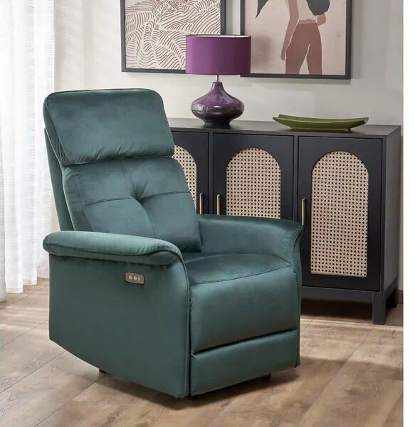 Fotoliu rabatabil SEMIR, verde inchis/negru, stofa catifelata/metal, 8