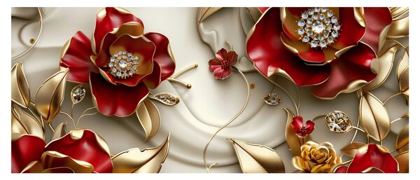 Tablou - Flori 3D Roșu-Auriu (120x50 cm)