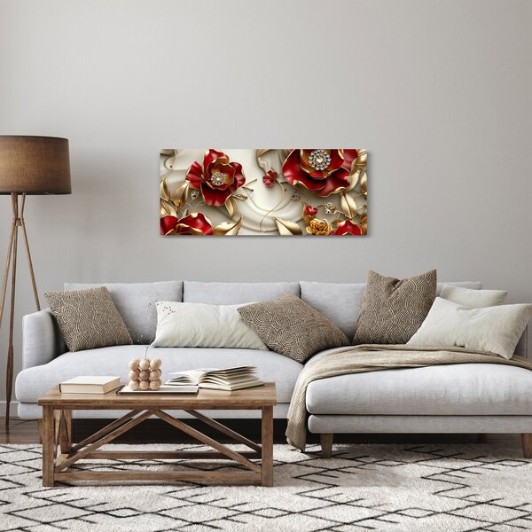 Tablou - Flori 3D Roșu-Auriu (120x50 cm)
