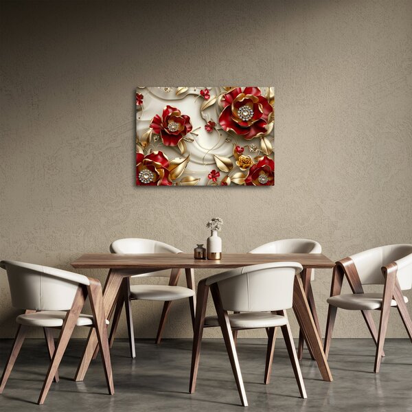 Tablou - Flori 3D Roșu-Auriu (70x50 cm)