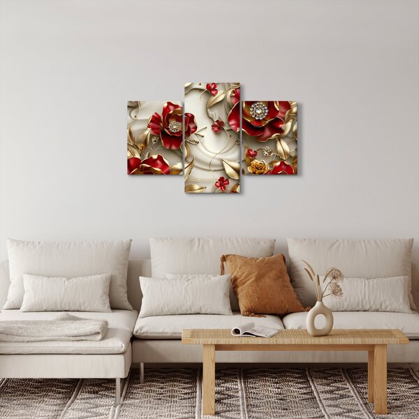 Tablou - Flori 3D Roșu-Auriu (90x60 cm)