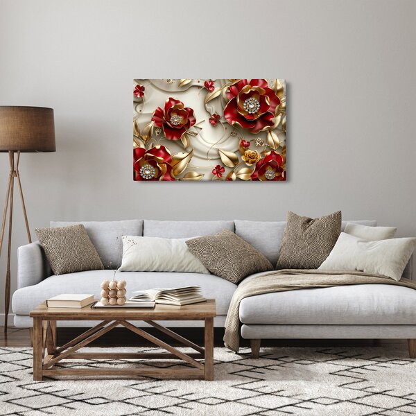 Tablou - Flori 3D Roșu-Auriu (90x60 cm)