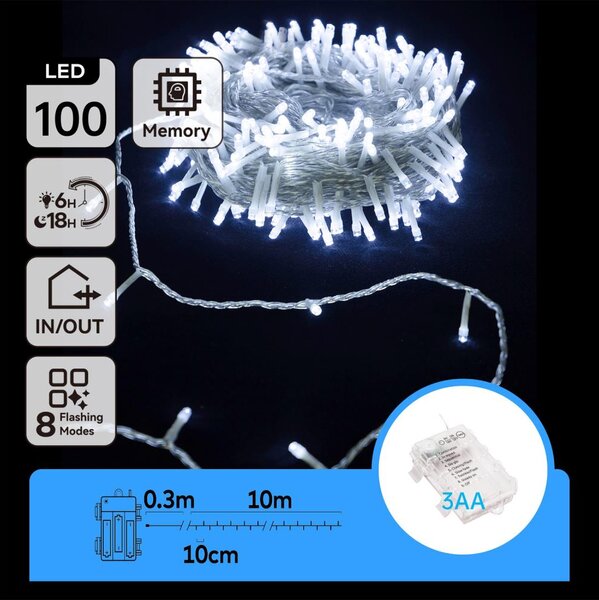 Aigostar - Ghirlandă LED pentru exterior 100xLED/8 funcții 10,3m IP44 alb rece