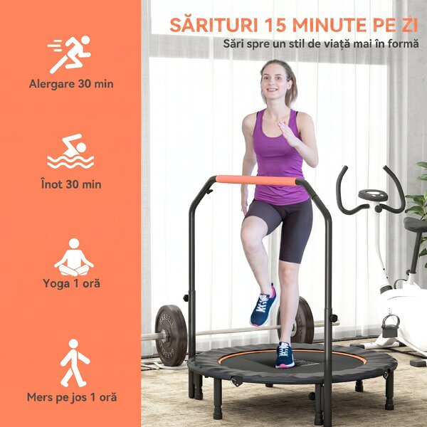 HOMCOM Trampolin Fitness Mini Pliabil de 45", cu Mâner Reglabil cu Spumă, Portocaliu | Aosom Romania