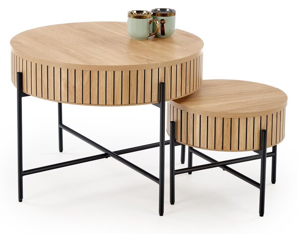 Set de măsuțe de cafea Houston 2038Maro deschis, Negru, 5cm, MDF, Rotund