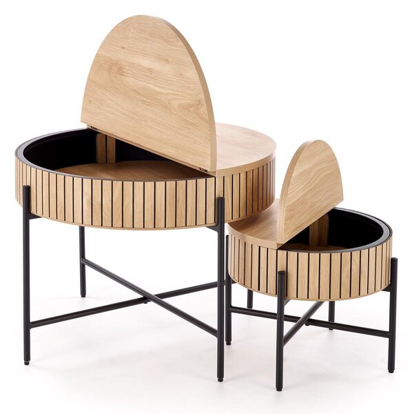 Set de măsuțe de cafea Houston 2038Maro deschis, Negru, 5cm, MDF, Rotund