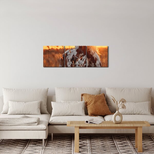 Tablou - Cal la Apus (cu ceas) (90x30 cm)