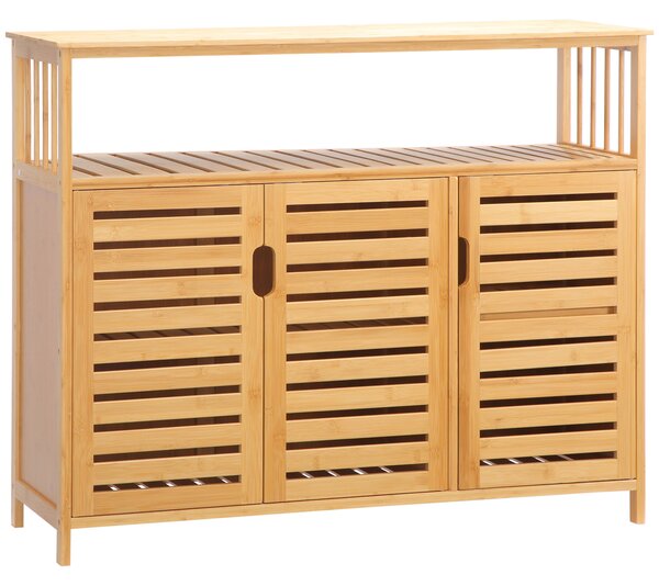 HOMCOM Bufet mobilier de depozitare 3 uși deschise și rafturi din bambus 100 x 35 x 82 cm natural | Aosom Romania